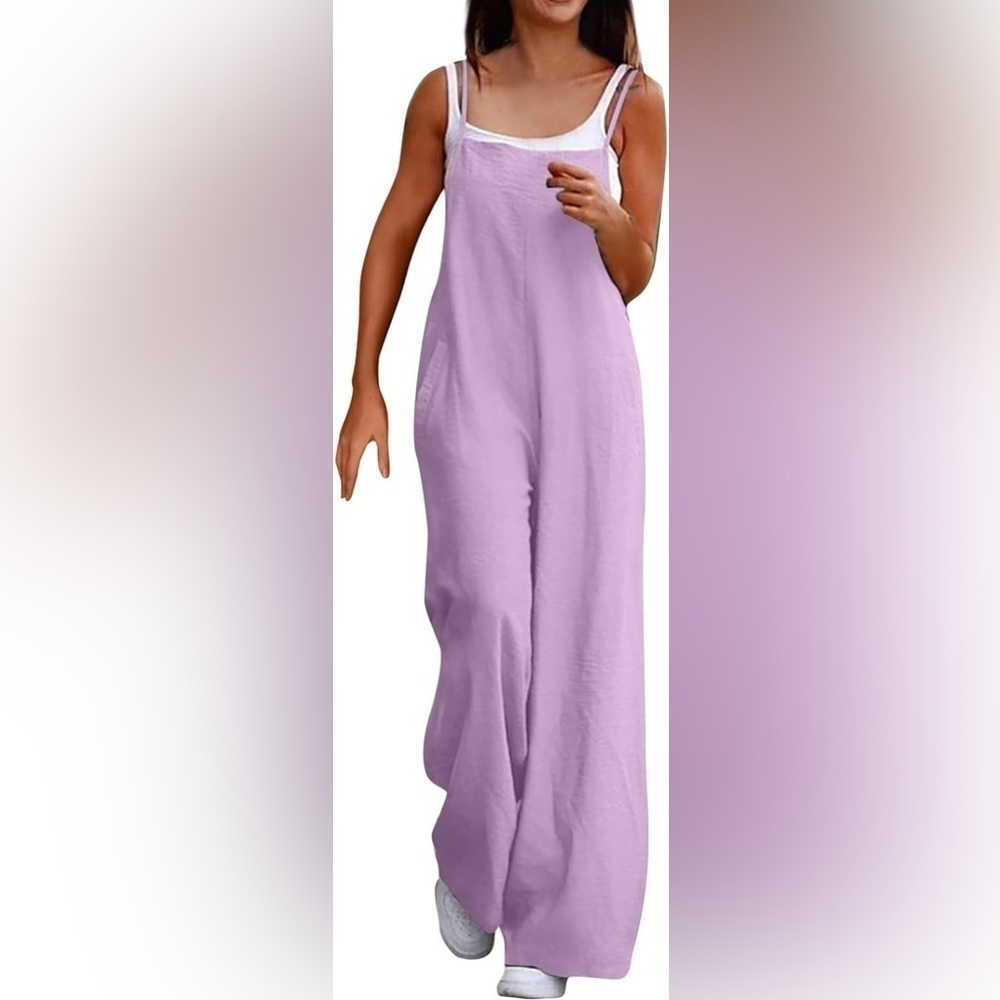 Super cute lavender overalls, wide leg with pockets - Picture 2 of 7